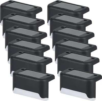 Produktbild von 12er-Pack Solarleuchten für den Außenbereich, wasserdichte Beleuchtung für Garten, Terrasse, Wege, Zäune, Treppen, Balkondekoration, warmweißes Licht (schwarz)