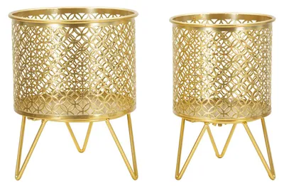 Productafbeelding van Metalen bloemenstandaard CECI, set van 2 stuks, goudkleurig, Ø 16x20 cm