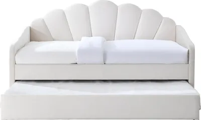 Produktbild von Ausziehbett in Muschelform 2 × 90 × 190 cm – Velours – weiß – ELUSIA