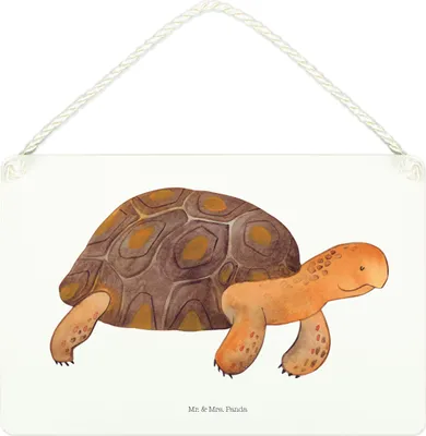 Produktbild von Mr. & Mrs. Panda holzbild Schildkröte Marschieren DIN A4 - Weiß - Geschenk, Schild, wandtafel, Holzschild, Motivation, Neustart, Abenteuer, Türschild, Schildkröten, Meer