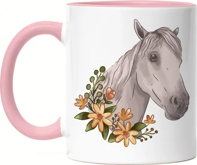 Produktbild von Pferd Tasse Rosa Liebe Pferde Hengst Stute Hobbie Freiheit Pferdeflüsterer Pferdeliebhaber Reiten Blumen Reiterin