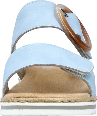 Produktbild von Rieker Damen Pantolette Schnalle Keilabsatz Wedge Klettverschluss V0692, Größe:41 EU, Farbe:Blau