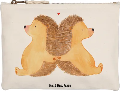 Produktbild von Mr. & Mrs. Panda Mäppchen Igel händchenhaltend Grösse XL Große - Weiß - Geschenk, Kulturbeutel, Hochzeit, Freundin, kosmetiktäschchen, Verknallt, beauty tasche, Etui
