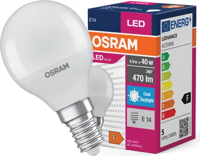 Zdjęcie produktu dla arwka LED E14 P45 4,9W = 40W 470lm 6500K Zimna 150 OSRAM Value