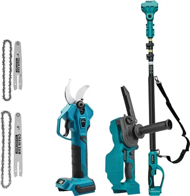 Produktbild von Drillpro Elektrische Kettensäge + Bürstenlose Elektrische Schere 0-35 mm Schnittbereich mit Teleskop-Verlängerungsstange Echtzeit-Batterieanzeige