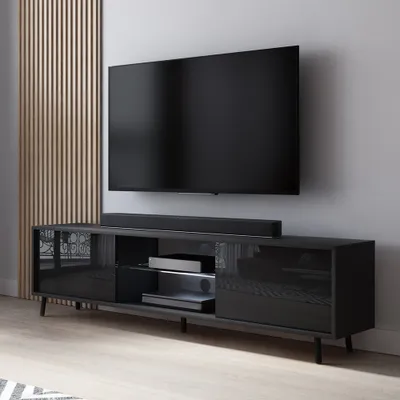 Produktbild von Dolní TV stolek Lefyr v černé barvě s lesklými předními plochami a LED osvětlením, 140 cm