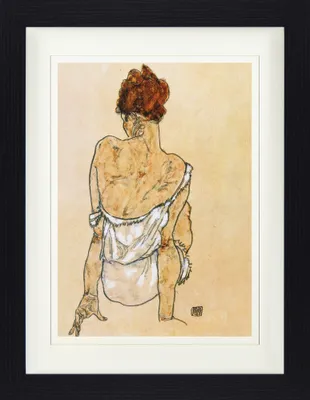 Produktbild von Egon Schiele Gerahmtes Bild Mit Edlem Passepartout | Wand-Bilder | Im Bilderrahmen - Sitzende In Unterwäsche Rückenansicht, 1917 (40 x 30 cm)