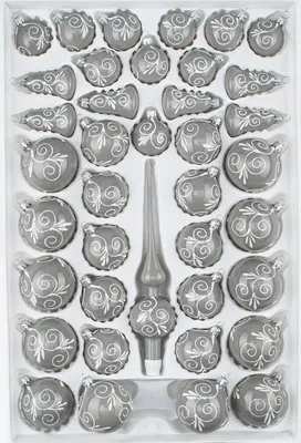 Produktbild von 39 tlg. Glas-Weihnachtskugeln Set in Hochglanz Modern Grau Weisse Ornamente