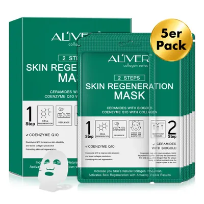 Produktbild von Gesichtsmaske Kollagen Coenzym Q10 Ceramide Biogold Anti Aging Tuchmaske Feuchtigkeitsmaske Gesichtspflege Hautregeneration Faltenpflege 2 Schritte