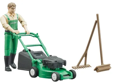Immagine prodotto di Bruder 62103 - giardiniere bworld con tosaerba e attrezzi da giardino