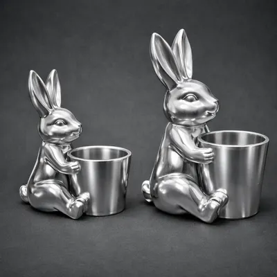 Produktbild von Keramik Hase mit Topf Silber 20cm – Blumentopf & Osterdeko – Vorbestellung, lieferbar ab 31.01