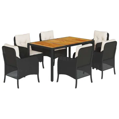 Produktbild von 7-tlg. Garten-Essgruppe mit Kissen Schwarz Poly Rattan