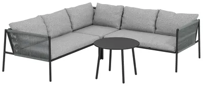Image de Ensemble de meubles de jardin Ensemble lounge en polyrotin avec canapé d'angle, table et coussins pour 6 personnes, gris foncé