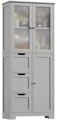 Immagine prodotto di Mobile da bagno alto - Mobile alto - 3 ante - 3 cassetti - MDF moderno - Grigio scuro