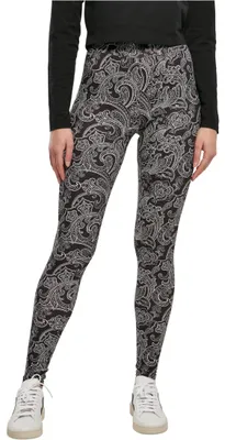 Productafbeelding van Dames leggings van Urban Classics, model Soft AOP, kleur zwart, met paisley print - maat S