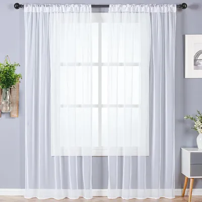 Productafbeelding van Lichtdoorlatende Voile Gordijnen, Set van 2, 142 x 160 cm, Wit