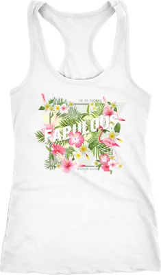 Produktbild von Damen Tanktop Flamingo Palmen Blumen Flower Tropical Watercolor Racerback Tank Top Neverless® weiß L