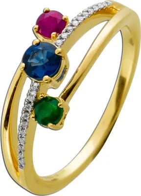 Produktbild von Rubin Ring Gelbgold 585 14K Smaragd Saphir Brillanten 0.04ct 17