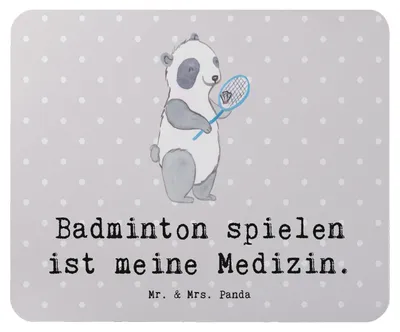 Produktbild von Mr. & Mrs. Panda Mouse Pad Panda Badminton  - Grau Pastell - Geschenk, spielen, pc mousepad, laptop, Mauspad, mousematte