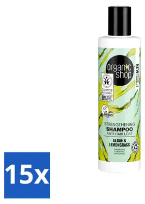 Zdjęcie produktu dla 15 sztuk szamponu Organic Shop wzmacniającego, algi i trawa cytrynowa - 280 ml - zestaw ekonomiczny
