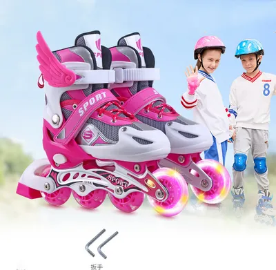 Produktbild von Inlineskates, Inline Wheels, mit Leucht, einstellbarer Größe 26-32, Dreifacher Schutz, für Kinder und Jugendliche, Rosa, S