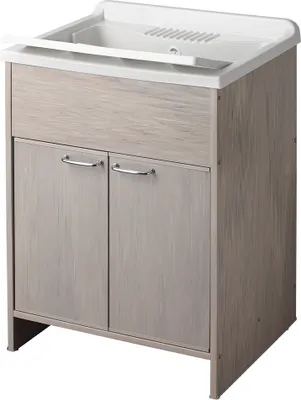Produktbild von PVC Waschbeckenunterschrank Holzoptik Eiche mit 2 Türen und Becken Negrari 9002KR