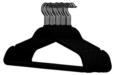 Produktbild von 25 Stück hochwertige Samt Kleiderbügel in der Farbe Schwarz mit schwarzem Haken/Anti-Rutsch/von StickandShine