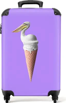 Obrázek produktu pro NoBoringSuitcases.com® Kufr Příruční zavazadlo Trolley Rolling suitcase Malý cestovní kufr na 4 kolečkách - Ice cream - Bird - Pelican - White - Ice cream cone - Cabin Size < 55x40x23 cm & 55x40x20 cm - Foto kufr - Cabin suitcase - Board luggageKufr do příručního zavazadla 55x35x20 cm, 36L,