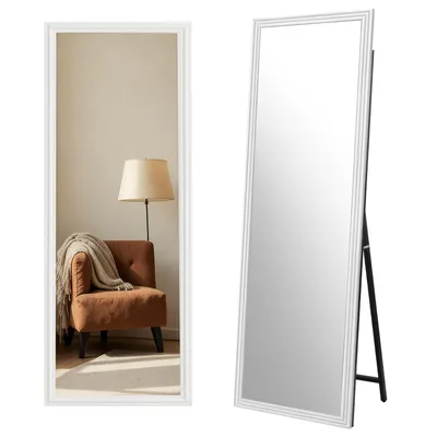 Obrázek produktu pro Celoplošné zrcadlo AIORBER 160x50 cm, rám z masivního dřeva, volně stojící a nástěnné, velké zrcadlo, bílá/hnědá/černá