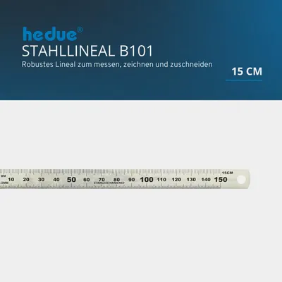 Produktbild von hedue® Stahllineal - Metalllineal aus rostfreiem Edelstahl, 15 cm