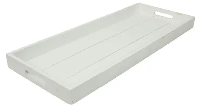 Image de Plateau rectangulaire en bois blanc, dimensions 24x60 cm, idéal pour servir