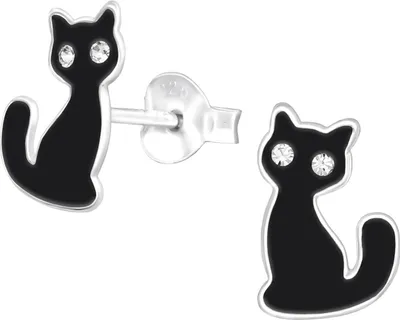 Produktbild von Ohrringe Schwarze Katze Ohrstecker 925 Sterling Silber mit Kristallaugen