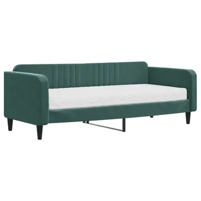 Zdjęcie produktu dla vidaXL Leżanka z materacem ciemnozielona 90x200 cm aksamitna