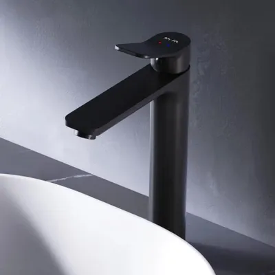 Produktbild von AM.PM Waschtischarmatur Hoch Schwarz Wasserhahn Bad Waschbecken Armatur Einhebelmischer Badarmatur Mischbatterie für Badezimmer Aufsatzwaschbecken