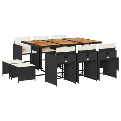 Obrázek produktu pro vidaXL 11dílný zahradní jídelní set s polštáři Black Poly Rattan