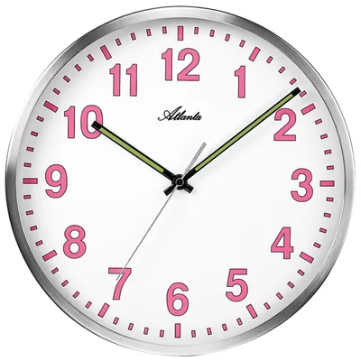 Produktbild von Wanduhr Quarz analog silbern rosa leise ohne Ticken nachleuchtend rund