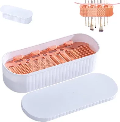 Image de Nettoyant pour maquillage en silicone - Pour femmes - Portable - Blanc - Convient aux pinceaux et aux éponges