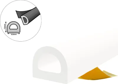 Produktbild von Fensterdichtung Türdichtung Gummidichtung D-Profil EPDM 9×7.5mm 100m Weiß selbstklebend