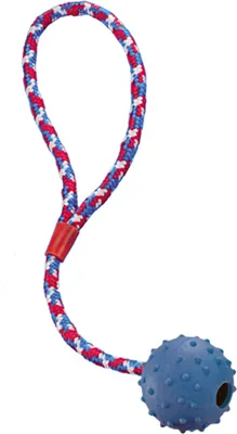 Produktbild von Vollgummi Ball mit Glocke und Seil, S, Ø5cm