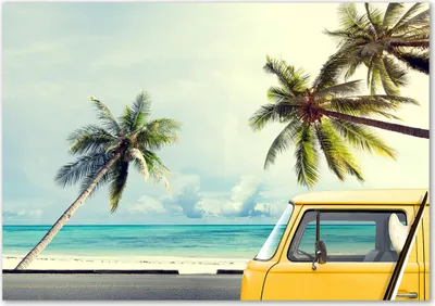 Produktbild von Tulup® Glas-Bild - 100 x 70 - Wandbild aus Glas - Wandkunst - Wandbild hinter gehärtetem Sicherheitsglas - Fahrzeuge - Kleintransporter - Gelb