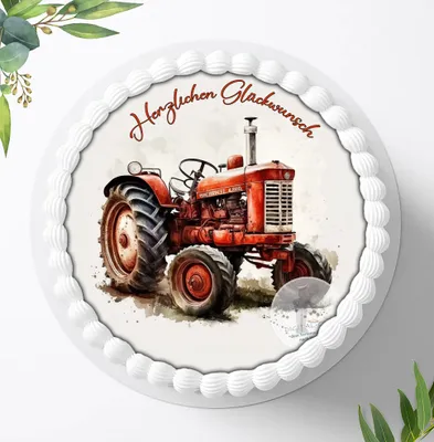 Produktbild von Für die Geburtstags Torte ein Tortenaufleger, Zuckerbild mit dem Motiv: Traktor, Essbares Foto für Torten, Fondant, Ø 20cm, 1995z