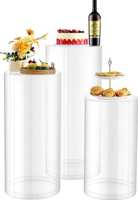 Immagine prodotto di VEVOR portafiori da matrimonio, 3 pezzi, base cilindrica (600/700/900 mm di altezza), base trasparente con coperchio in acrilico, supporti cilindrici per matrimoni, feste, compleanni e come decorazione