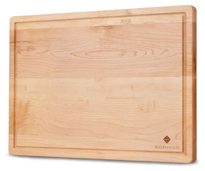 Zdjęcie produktu dla Deska do krojenia z drewna klonowego z rowkiem na sok i uchwytami - 42x30x2,5 cm