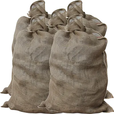 Productafbeelding van Set van 5 universele grote jute zakken van jute - Elke zak 105x60 cm - Grote jute zakken gemaakt van 200gsm stof - Jute zak geschikt voor aardappelen