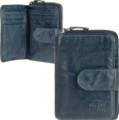 Produktbild von Bear Design Damen Geldbörse Leder Portemonnaie Geldbeutel 10 Kartenfächer blau CL13550-blue