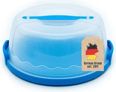 Produktbild von Intirilife Transportbox Behälter für Kuchen und Torten aus Kunststoff in Blau - 29.8 x 28.8 x 13.2 cm - Runder Transportbehälter Kuchenbehälter Tortenhaube mit Klickverschluss Kuchenbox mit Tragegriff