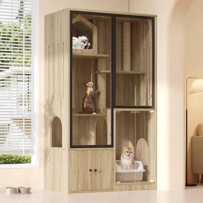 Immagine prodotto di Casa per gatti in vetro, 4 piani, 90x50x160 cm - Con tiragraffi - Aspetto in legno naturale