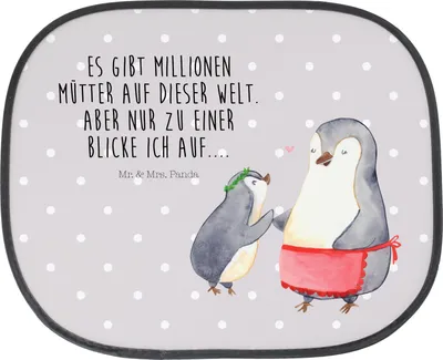 Produktbild von Mr. & Mrs. Panda Sonnenschutz Autoscheibe Pinguin mit Kind - Grau Pastell - Geschenk, Muttertag, Mutter, Auto Sonnenblende, Mama, seitenfenster, Autoscheiben, Vorbild