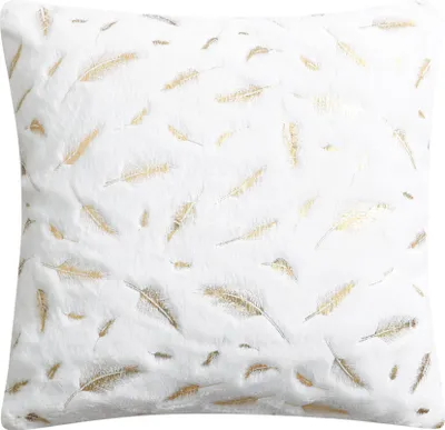 Produktbild von Dekorativer Kissenbezug mit Federmuster – Weiß, eleganter Zierkissenbezug für Sofa und Bett