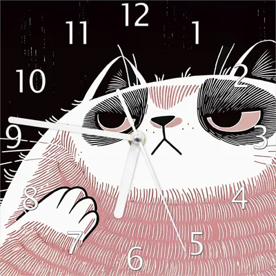 Produktbild von Wallario Design Wanduhr Schmollende Katze aus Echtglas, Größe 20 x 20 cm